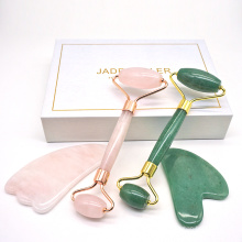 wholesale Double Head Anti Aging green pink rose quartz jade stone roller with Box packing